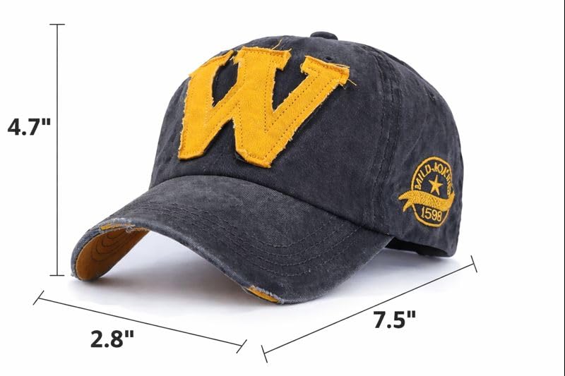 FASHOLIC Adjustable W Denim Cotton Stylish Cap Unisex Vintage Baseball Cap for Men Women (Black) - Image 3