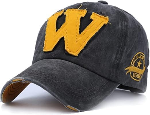 FASHOLIC Adjustable W Denim Cotton Stylish Cap Unisex Vintage Baseball Cap for Men Women (Black) - Image 5