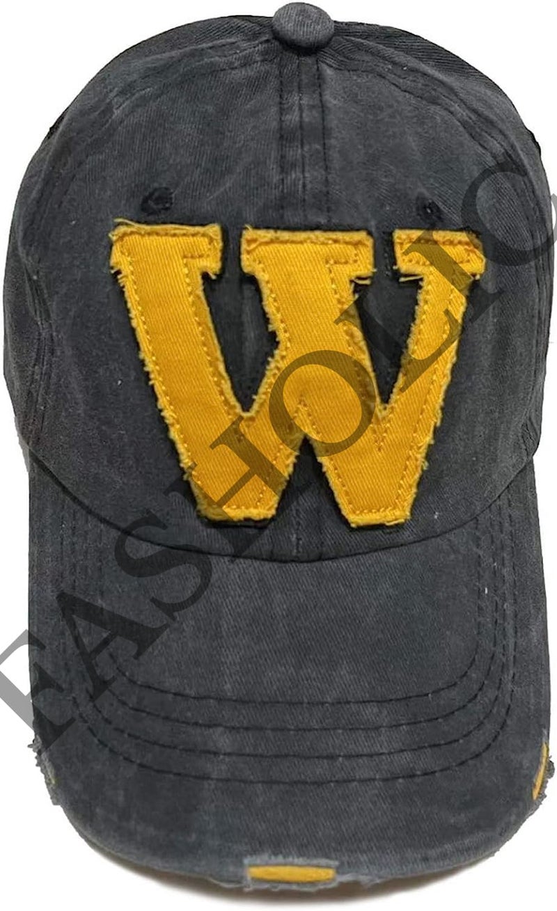 FASHOLIC Adjustable W Denim Cotton Stylish Cap Unisex Vintage Baseball Cap for Men Women (Black) - Image 2