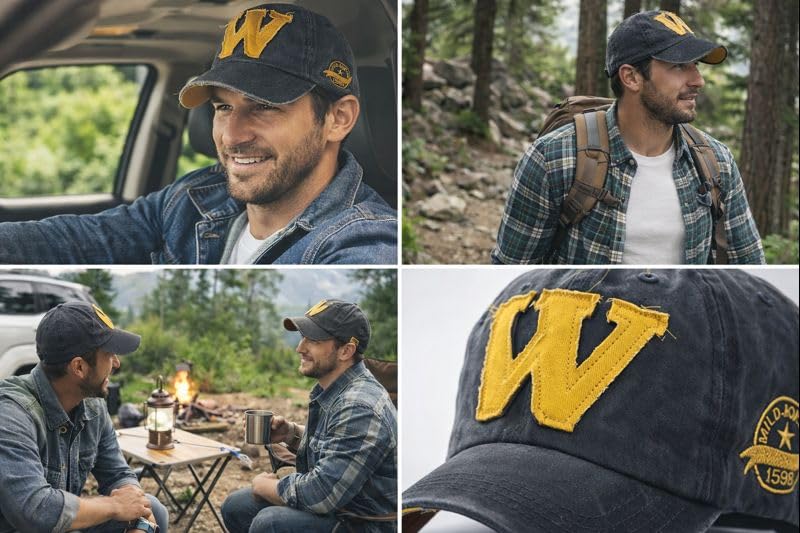 FASHOLIC Adjustable W Denim Cotton Stylish Cap Unisex Vintage Baseball Cap for Men Women (Black) - Image 4