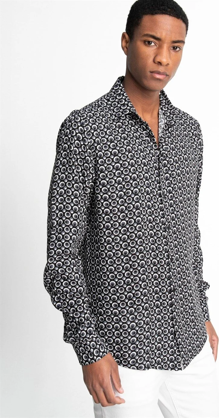 تودورس Slim Fit Slim Fit Long Sleeve Printed Pattern Viscose Tencel Sports Men's Shirt -