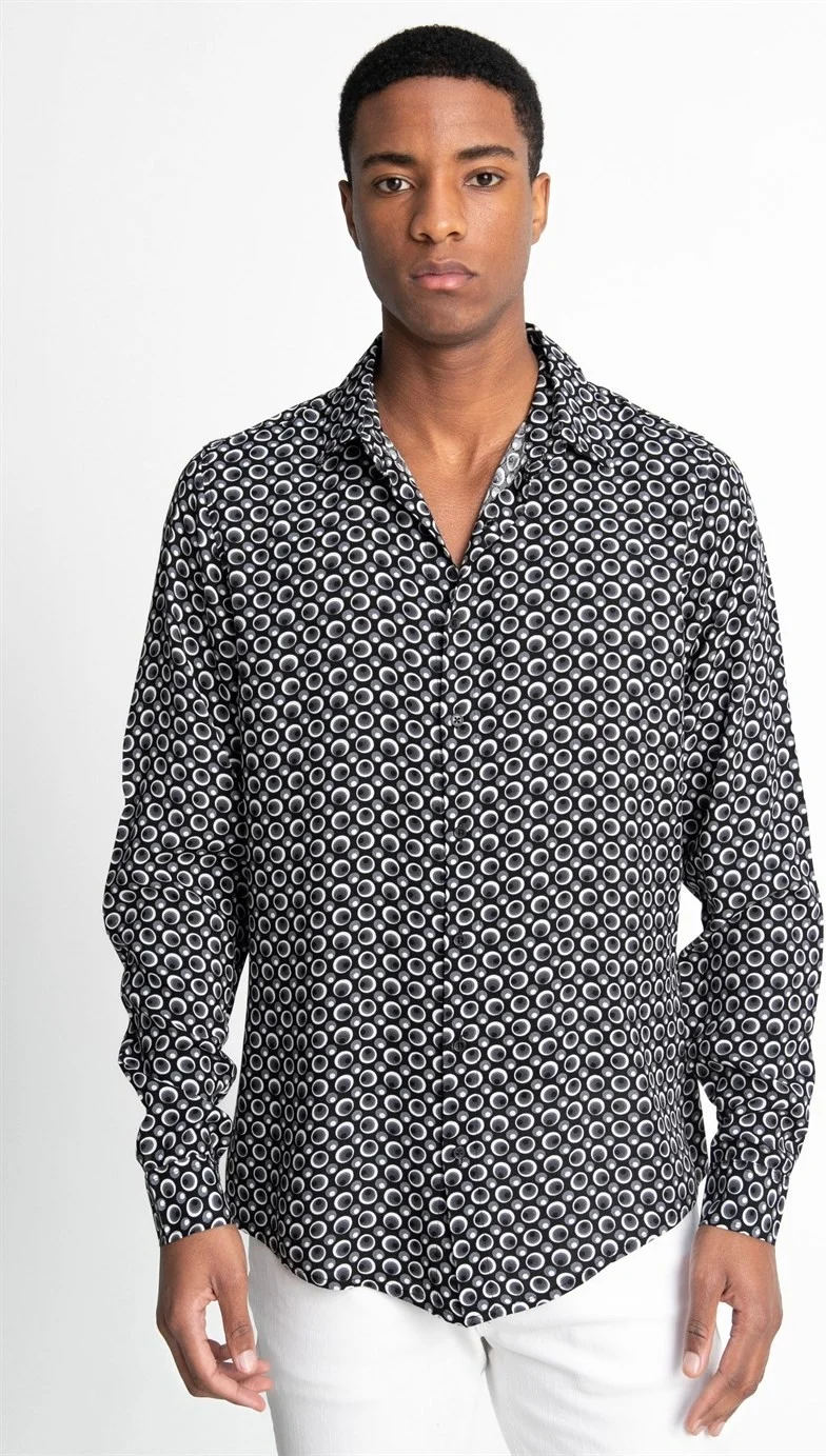 تودورس Slim Fit Slim Fit Long Sleeve Printed Pattern Viscose Tencel Sports Men's Shirt -