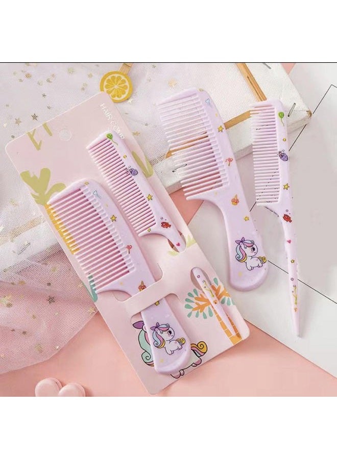 Girls Kids Cute Hair Comb Set, Portable Anti-Static Plastic Hairdressing Comb Hair Comb Gift (Purple unicorn)