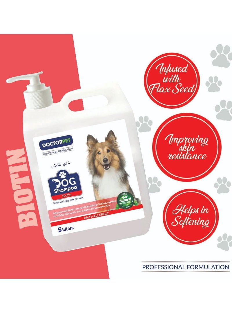DOCTERPET Doctor Pet Dog Shampoo Biotin 5 Liters – Enriched with Biotin, Grape Seed Oil, Almond Oil & Vitamin E, Deep Cleaning & Nourishing Formula for Healthy Coat & Skin - Image 2