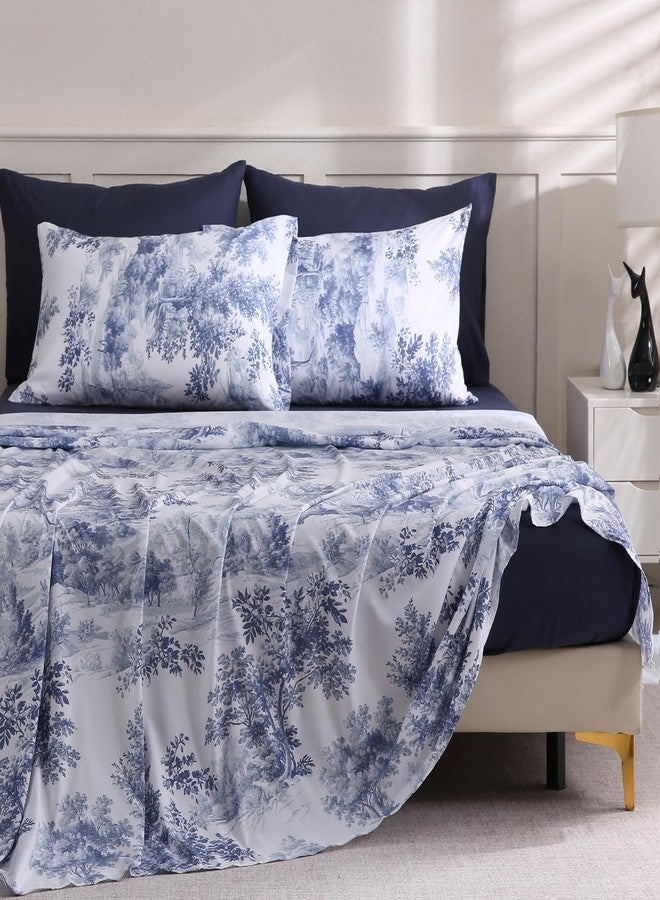 LONAVA Solid and Printed California King Size Bed Sheet Set - 6-Piece, Includes Solid Fitted Sheet, Solid Pillowcases, OEKOTEX Certified, 100% Brushed Microfiber, Comfortable and Breathable, G24059 - Image 1