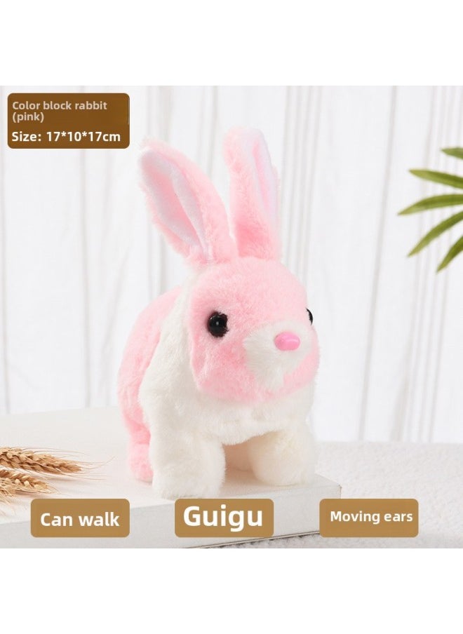 Cross Border Easter My Realistic Bunny Toy Plush Electric White Rabbit-Colour:Color Matching Rabbit (pink)  - Image 1