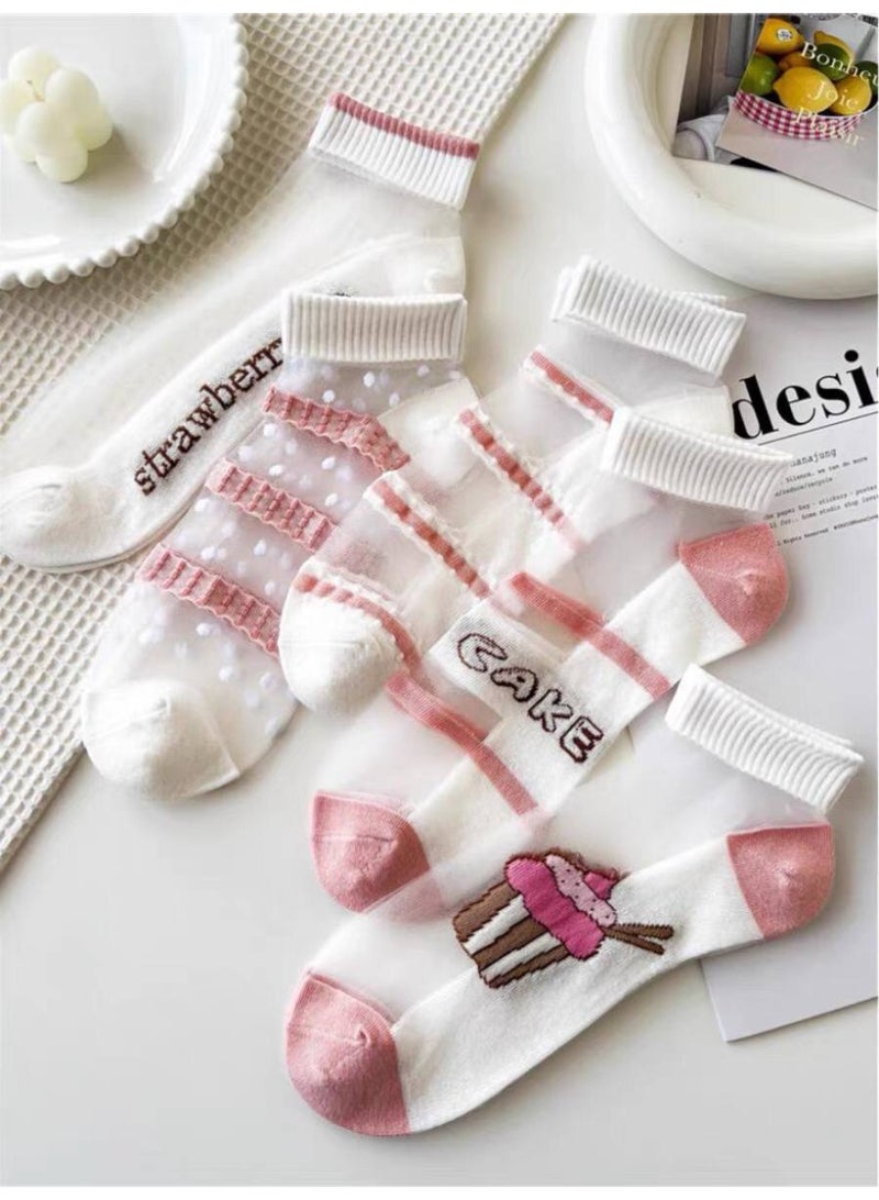 مجموعة شرابات نسائية شيفون شفافة كاجوال بطول الكاحل – جوارب حريمي خفيفة بتصاميم عصرية (5 أزواج + 1 هدية) – ألوان متعددة - Image 2