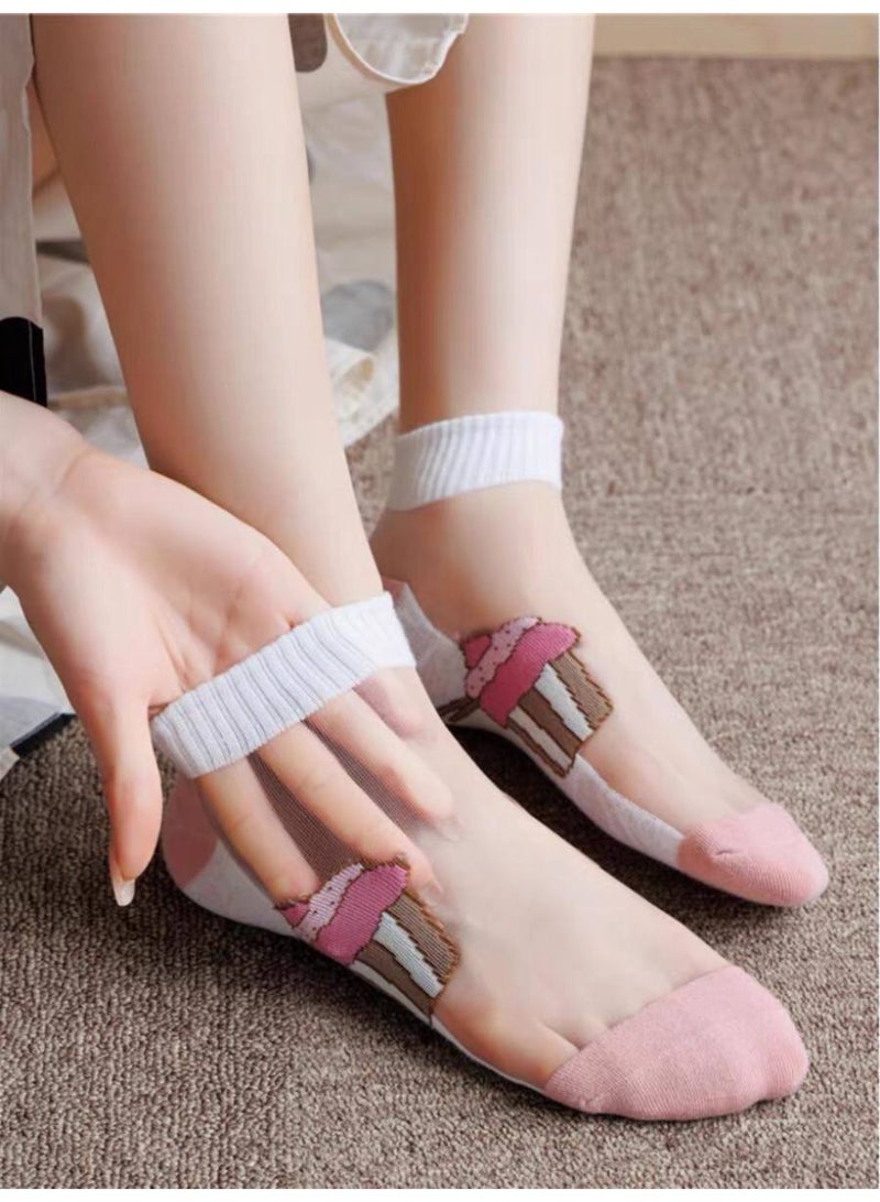 مجموعة شرابات نسائية شيفون شفافة كاجوال بطول الكاحل – جوارب حريمي خفيفة بتصاميم عصرية (5 أزواج + 1 هدية) – ألوان متعددة - Image 3