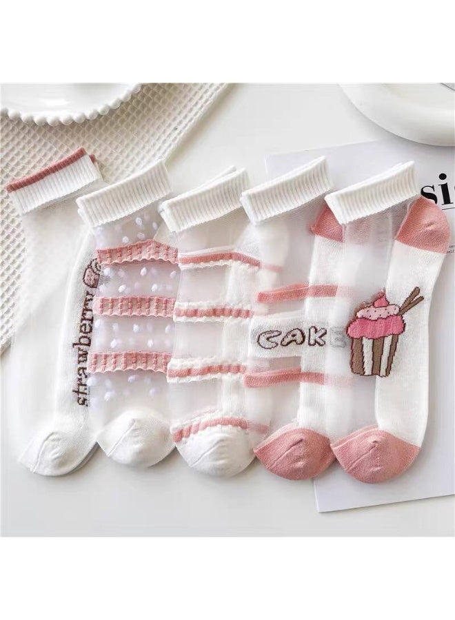 مجموعة شرابات نسائية شيفون شفافة كاجوال بطول الكاحل – جوارب حريمي خفيفة بتصاميم عصرية (5 أزواج + 1 هدية) – ألوان متعددة - Image 4