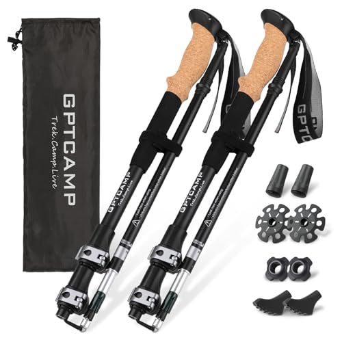 GPTCAMP Walking SticksTrekking Poles Collapsible Hiking PolesLightweight Folding Travel Walking Pole for Men Women2pc Adjustable Hiking Stick with EVA Foam Grips for BackpackingBlack - Image 1