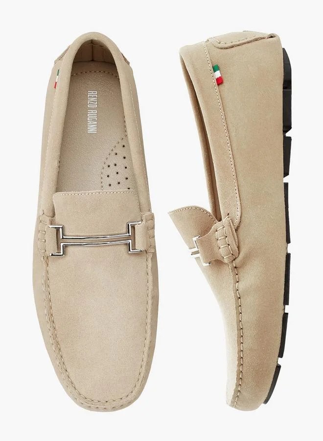 Renzo Ruganni Men Metallic Trim Premium Suede Leather Loafers
