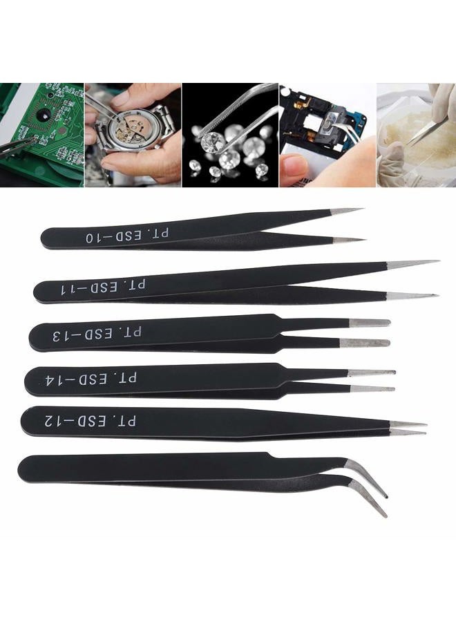 OriGlam 6PCS Precision Tweezers Set, ESD Tweezers Set, Anti-Static Stainless Steel Tweezers, Non-magnetic Curved Tweezers Set, Electronics Tweezers Kit for Jewelry, Craft, Electronics - Image 4