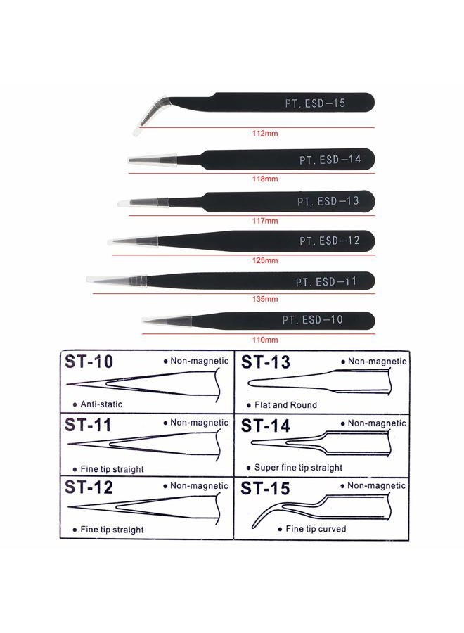 OriGlam 6PCS Precision Tweezers Set, ESD Tweezers Set, Anti-Static Stainless Steel Tweezers, Non-magnetic Curved Tweezers Set, Electronics Tweezers Kit for Jewelry, Craft, Electronics - Image 5
