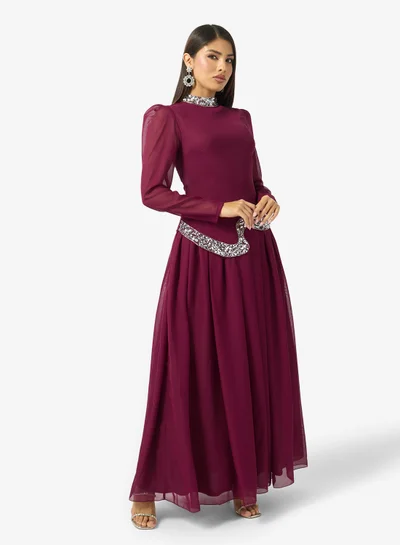 namshi evening dresses Navy Embellished Long Sleeve Evening Dress With Trail – Shimmi Dresses