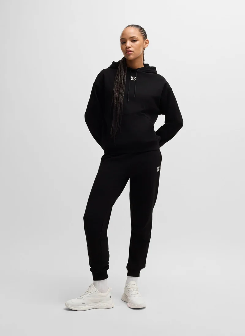 HUGO Cotton-terry tracksuit bottoms with stacked logo