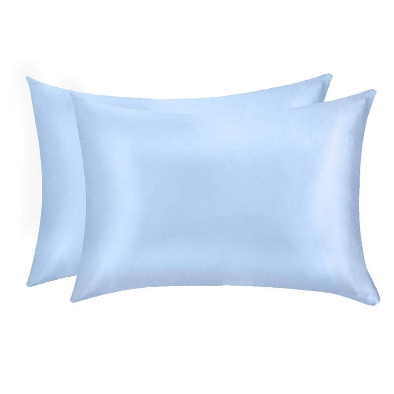 Jocoku Jocoku 100% Mulberry Silk Pillowcases Set of 2 for Hair and Skin and Super Soft and Breathable Standard Size Nature Silk Pillowcases (Standard  Blue)  - Image 1