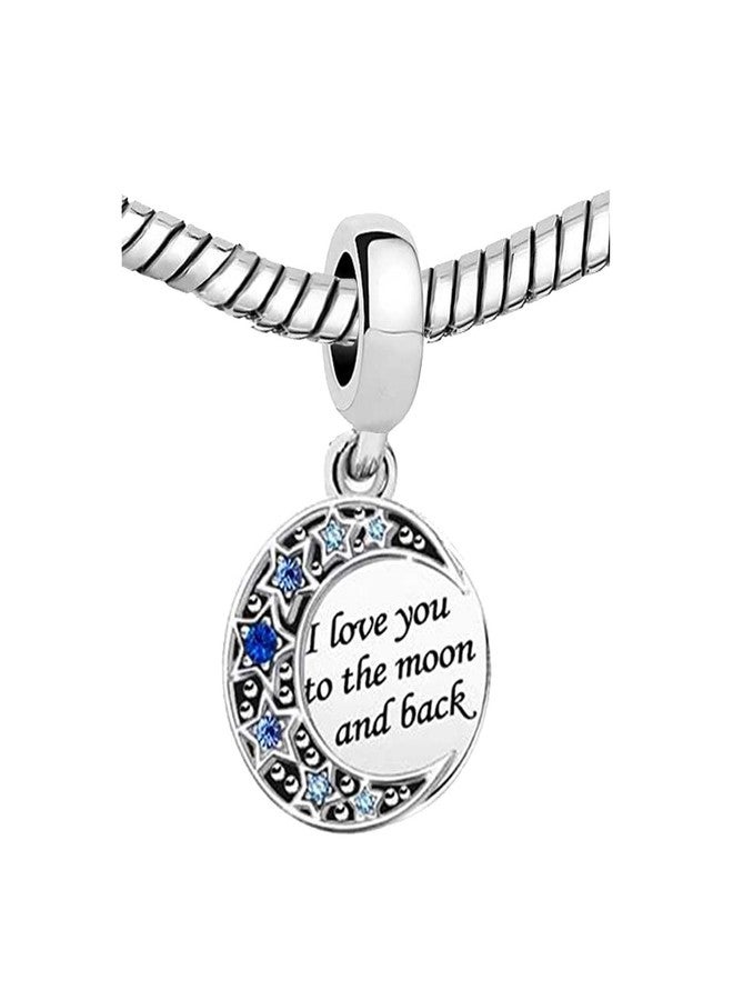 KunBead I Love You to the Moon and Back Blue Crystal Star Dangle Charms Compatible with Pandora Charm Bracelets for Women - Image 2