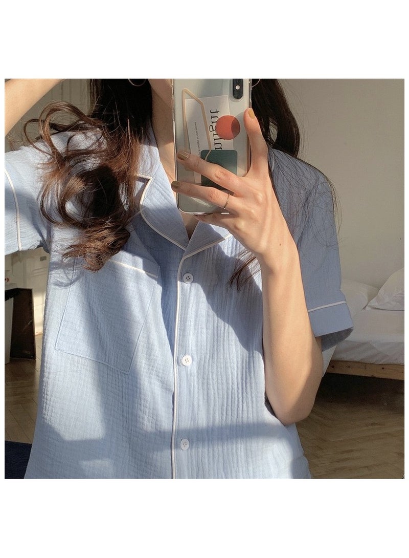 طقم بيجامات نسائي بأكمام قصيرة وأزرار ملابس نوم صيفية ناعمة للسيدات - Image 4