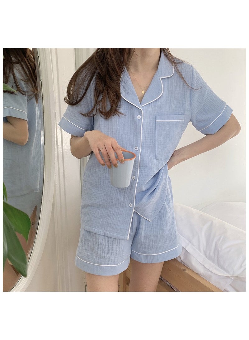 طقم بيجامات نسائي بأكمام قصيرة وأزرار ملابس نوم صيفية ناعمة للسيدات - Image 2