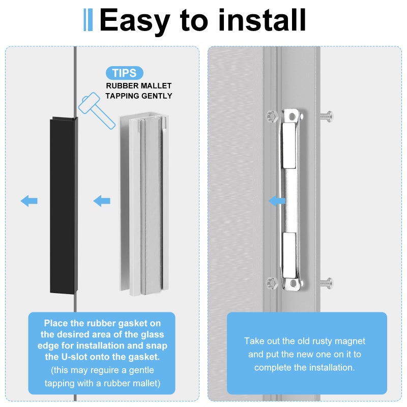 VYH 3" Shower Door Magnet - U Channel Door Frame with Metal Strike and Magnet for 1/8", 5/32", 3/16", and 1/4" Thick Swing Glass Shower Door Handles Strike Jamb - Image 4