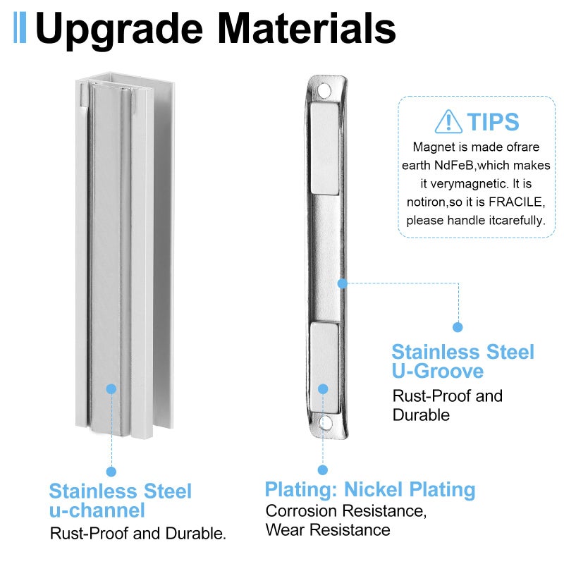 VYH 3" Shower Door Magnet - U Channel Door Frame with Metal Strike and Magnet for 1/8", 5/32", 3/16", and 1/4" Thick Swing Glass Shower Door Handles Strike Jamb - Image 3
