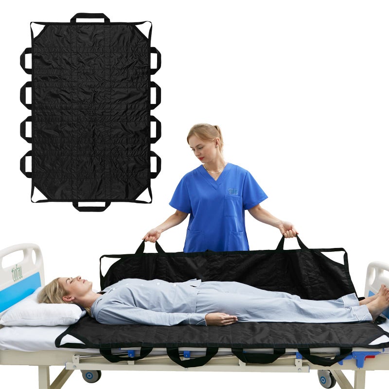 TINFAU 60 x 40 Positioning Bed Pad with Handles Washable Draw Sheets for Hospital Bed Ridden Patient Clothes Waterproof Glide Sheets for Patients Moving Pad for Lifting Transfer Sheet Nylon Black