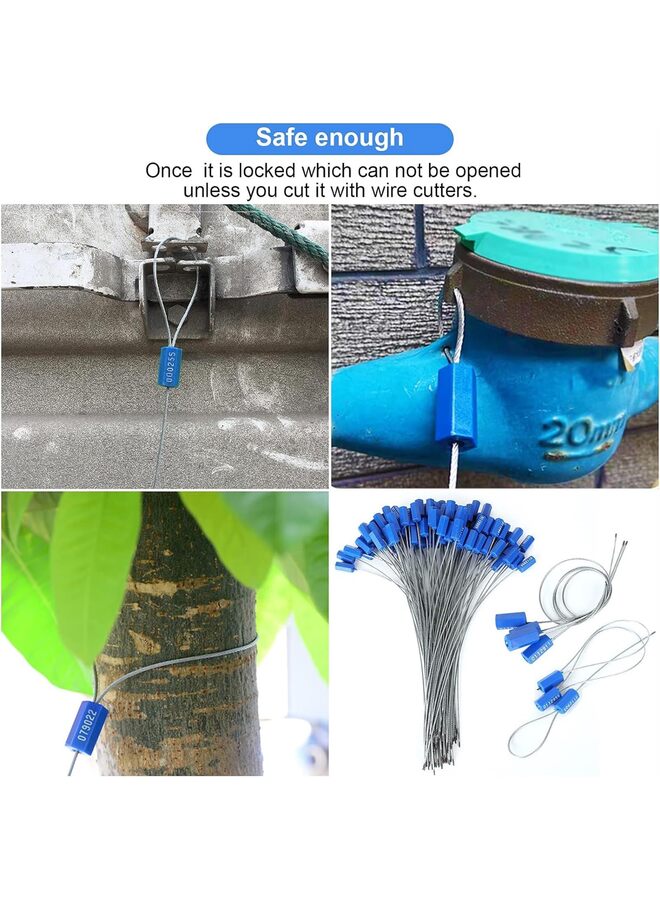 100 قطعة من أختام الكابلات الأمنية المرقمة المقاومة للعبث، أختام حاويات فولاذية زرقاء قابلة للسحب، أختام أسلاك، كابلات معدنية ذاتية القفل، لشحن حاويات الشاحنات - Image 5