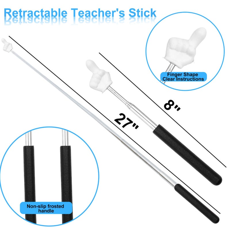 aeloer 2Pcs Telescopic Teachers Pointer, Mini Pointer Finger Stick for Classroom, Retractable Hand Pointer for School Presentations (Black) - Image 3