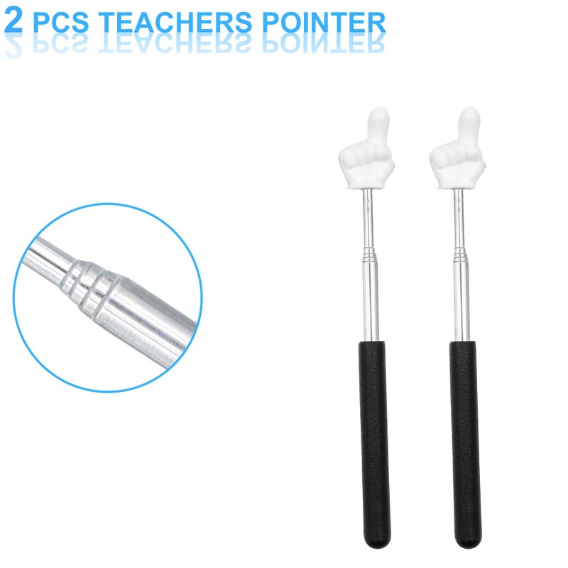 aeloer 2Pcs Telescopic Teachers Pointer, Mini Pointer Finger Stick for Classroom, Retractable Hand Pointer for School Presentations (Black) - Image 2