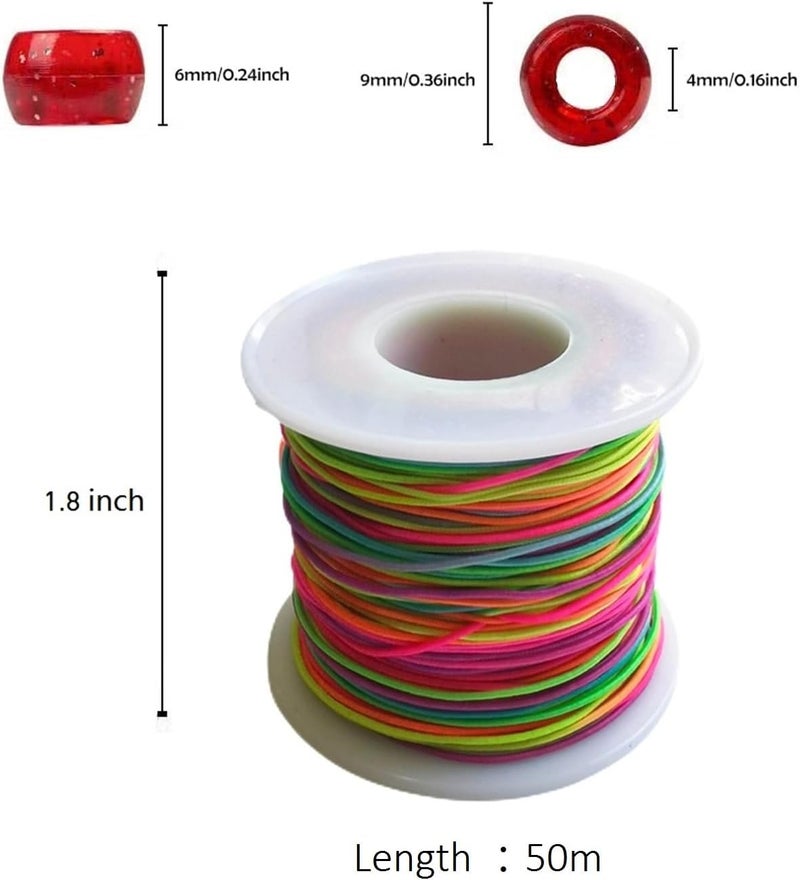 Looconi 1000pcs Glitter Pony Beads and Rainbow Elastic String Mixed Colors 6x9mm Acrylic Beads for Jewelry Making Bracelet Hair Braids Crafts - Image 2