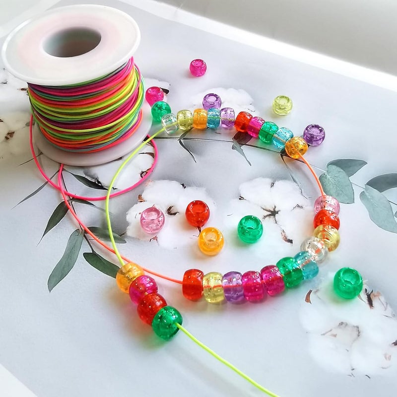 Looconi 1000pcs Glitter Pony Beads and Rainbow Elastic String Mixed Colors 6x9mm Acrylic Beads for Jewelry Making Bracelet Hair Braids Crafts - Image 3
