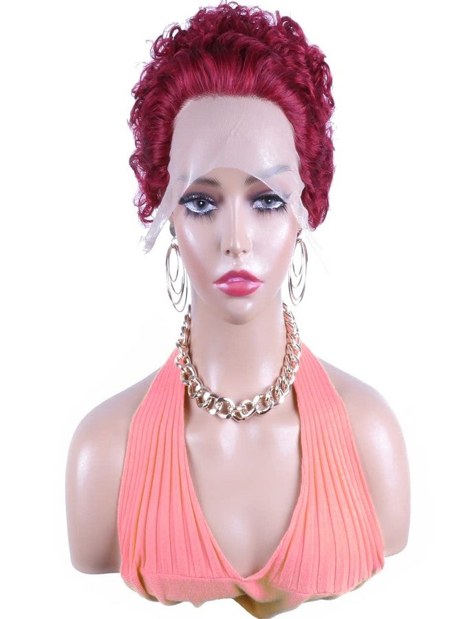 Profairsor 99J# Short Curly Lace Wigs Human Hair Pixie Cut Wig for Black Women 13x1 HD Transparent Pixie Cut Curly Lace Front Wigs Human Hair 150% Density Pre Plucked Glueless Wigs Burgundy - Image 4