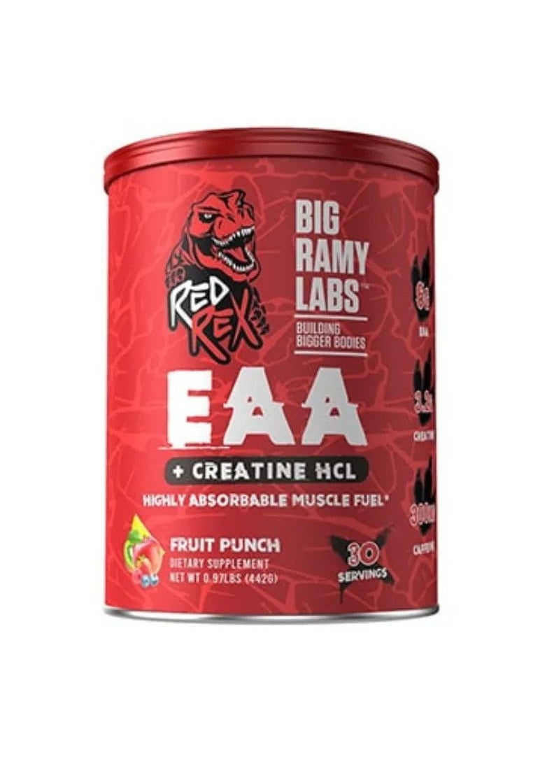BIG RAMY LABS - Big Ramy Labs Red Rex EAA Plus Creatine HCL, Enhances Muscle Production and Growth, Improves Performance, Fruit Punch Flavor, 30 Servings - Image 1