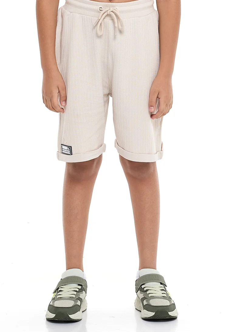 victor and jane Victor and Jane Boys' Jacquard Set – Beige 2-Piece Outfit with Patch Polo T-shirt and Shorts