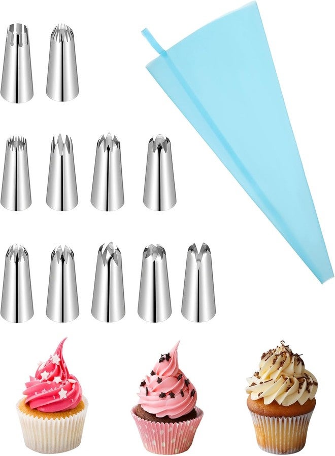 MAHNTMART 12 Piece Stainless Steel Cake Icing Decoration Tool Set Reusable & Washable Frosting Icing Piping Bag & Coupler Tips with Nozzles - Image 1