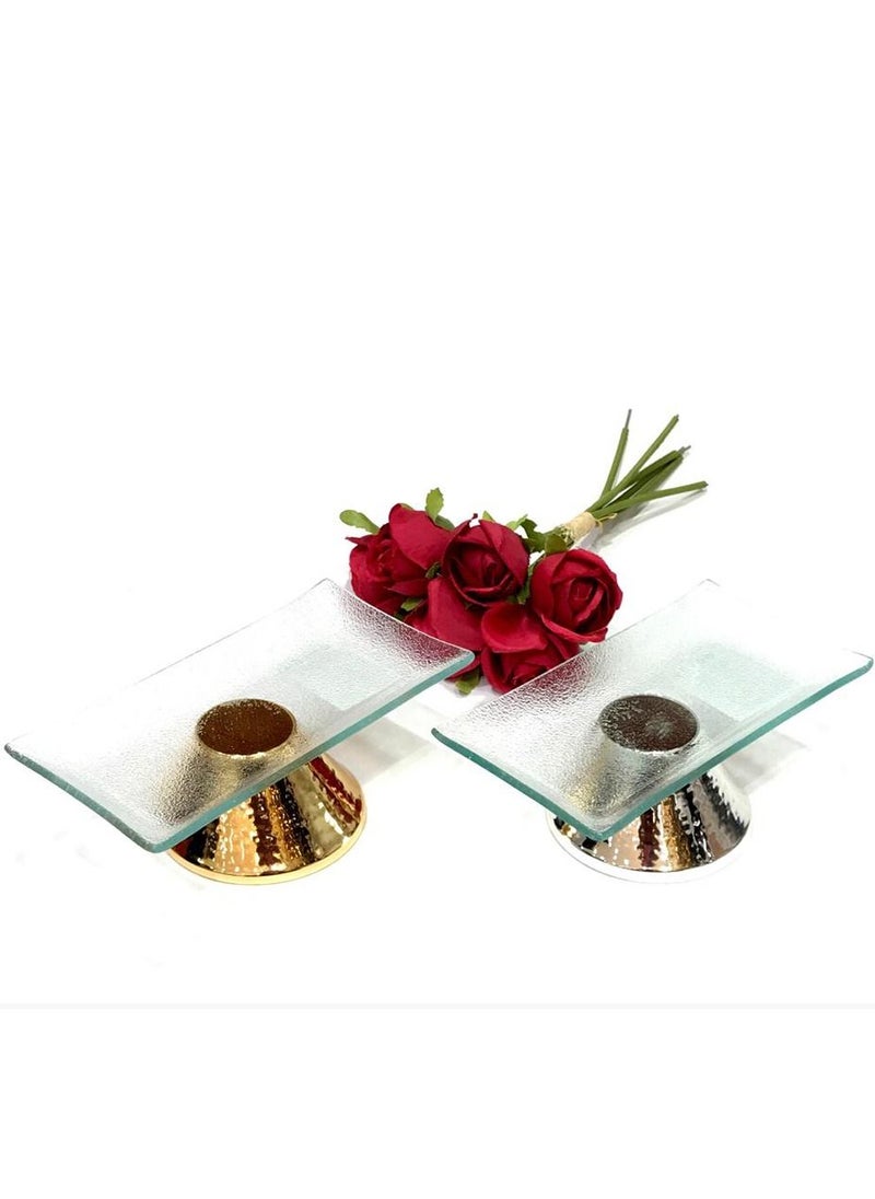 ماركة غير محددة - طقم حامل تقديم حلويات مستطيل متعدد الاستخدام بتصميم راقي وأنيق من قطعتين شفاف/ذهبي/فضي - Image 1