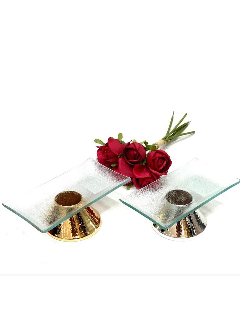 ماركة غير محددة - طقم حامل تقديم حلويات مستطيل متعدد الاستخدام بتصميم راقي وأنيق من قطعتين شفاف/ذهبي/فضي - Image 1