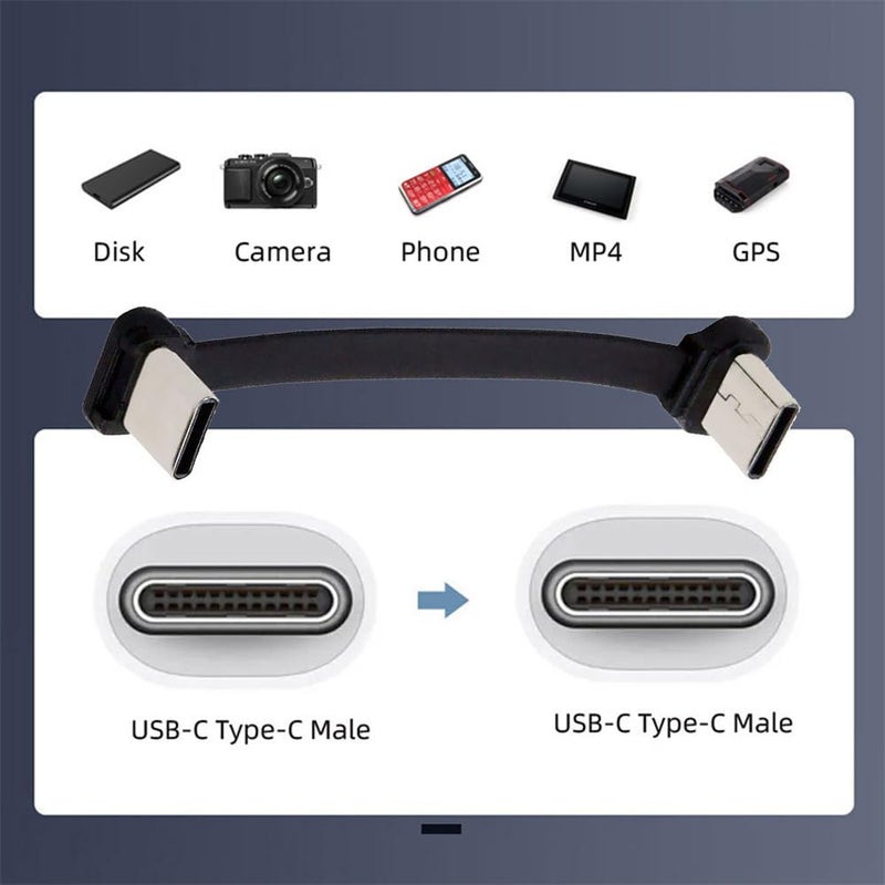 كابل بيانات قصير من بزاوية USB-C نوع C إلى USB-C، نحيف للغاية ومسطح، USB2.0، بقدرة 65 واط شحن سريع لأجهزة الكمبيوتر المحمول والأجهزة اللوحية والهواتف، قطعتان لكل لوت - Image 3