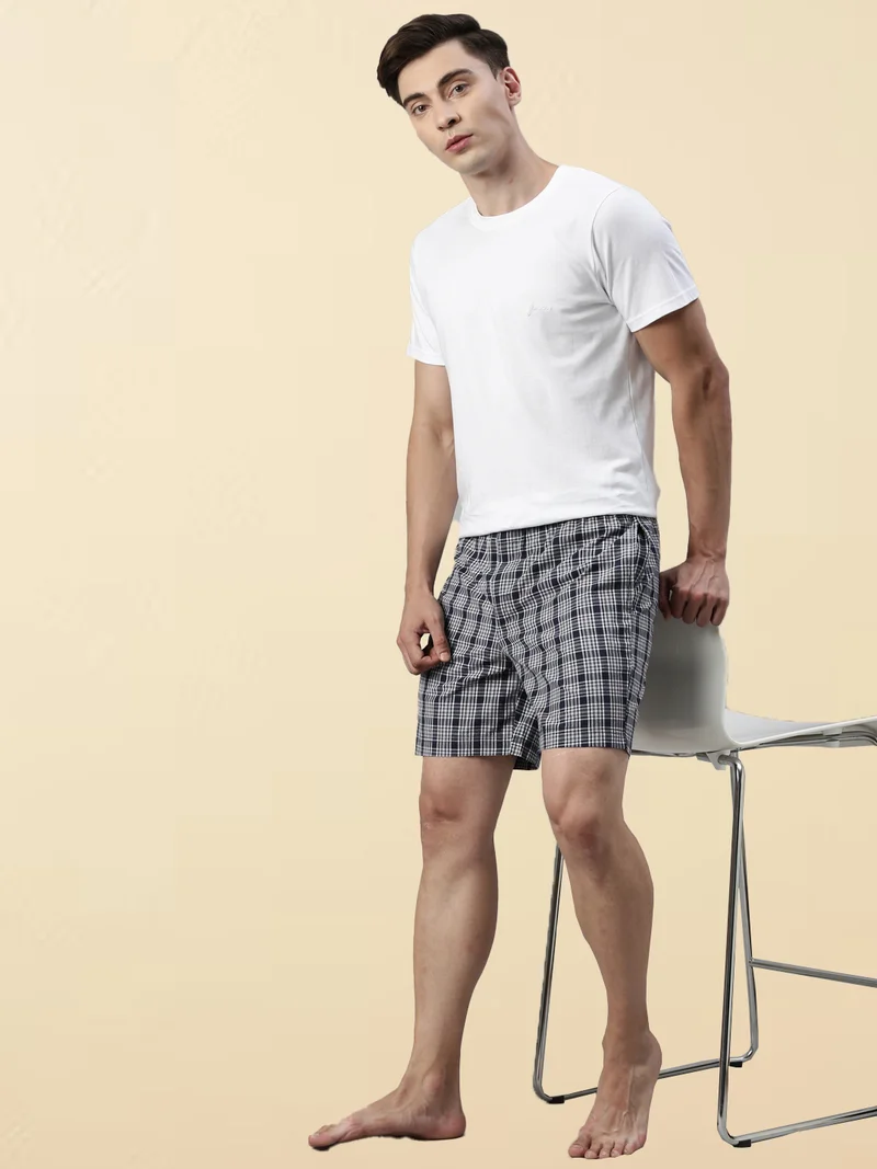 جوفن شورت رجالي كاروهات كحلي وأبيض