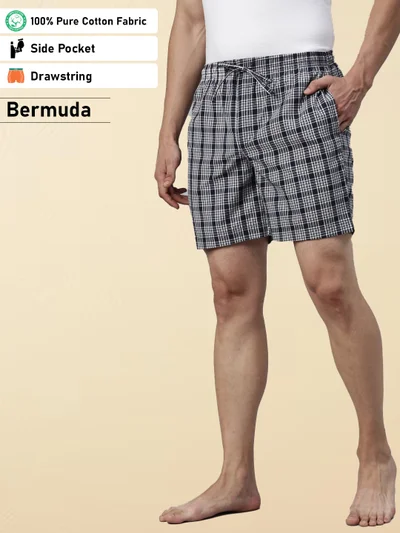 جوفن شورت رجالي كاروهات كحلي وأبيض
