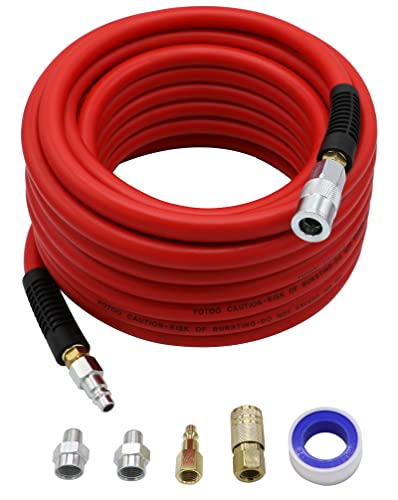 YOTOO Air Hose 1/2 in. x 50 ft, 300 PSI Hybrid Air Compressor Hose, Heavy Duty, Lightweight, Kink Resistant, All-Weather Flexibility with Bend Restrictors, 3/8" and 1/4" Air Fittings Kit, Red - Image 1