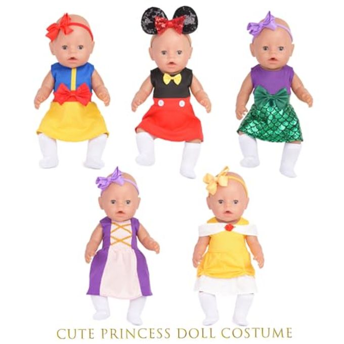 sweet dolly Baby Doll Accessories, 5 Doll Clothes, Mermaid Princess Dresses Outfits for 15 Inch to 18 Inch Dolls, 15 Inch Baby Dolls, 9PCs in Total Doll Clothes and Accessories - Image 2