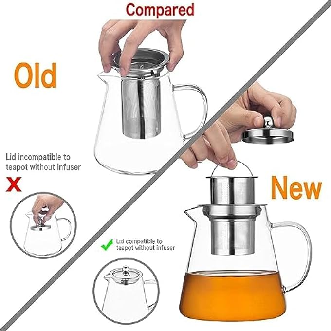 OBOR Glass Teapot Stovetop Safe  Tea Kettle With Removable Food Grade Stainless Steel Infuser  Lid For Blooming And Loose Leaf Tea Maker  32Oz950Ml - Image 4