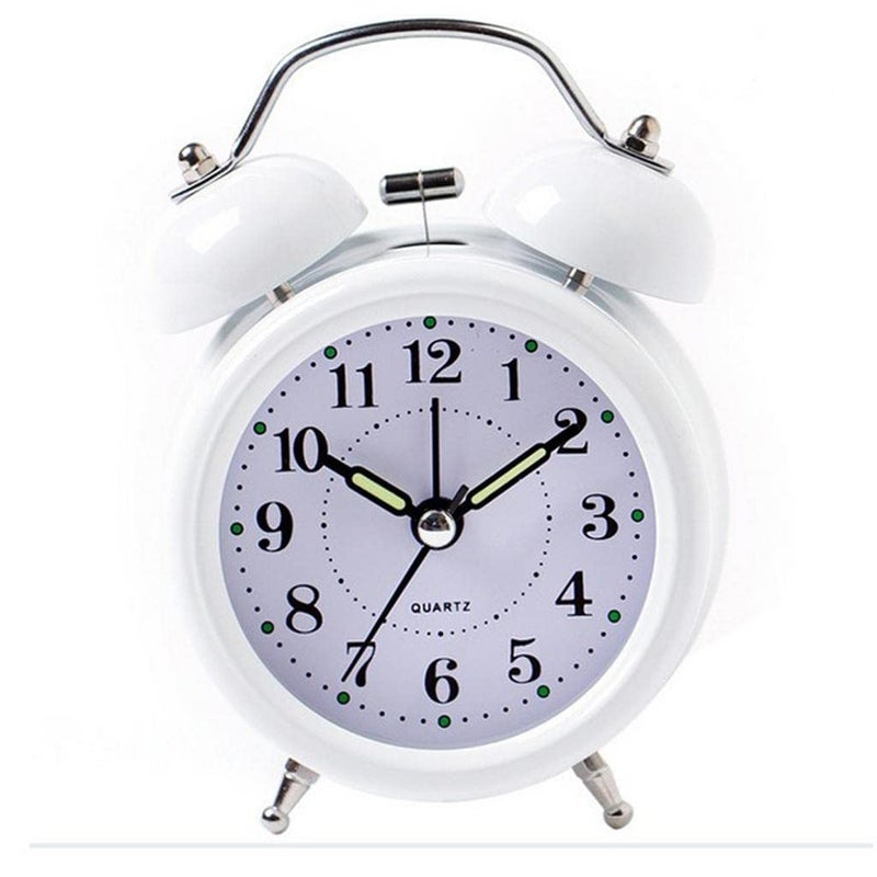 shopobox Vintage Twin Bell Copper Table Alarm Clock with Night LED Light for Student for Kids Bedroom White - Image 1