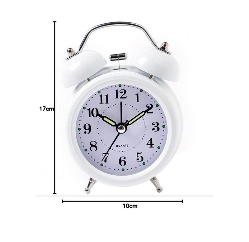 shopobox Vintage Twin Bell Copper Table Alarm Clock with Night LED Light for Student for Kids Bedroom White - Image 5