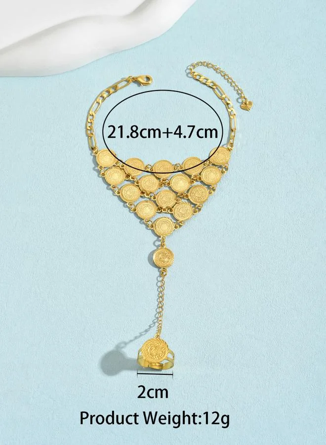Take Two Take Two Golden Coin Hand Chain Ring Bracelet