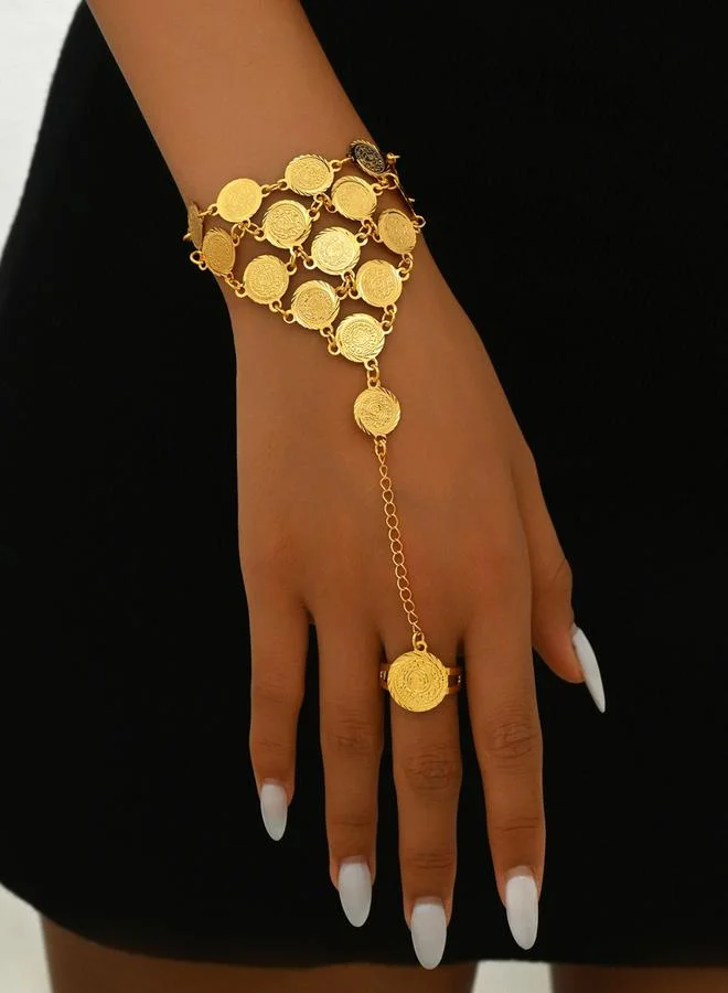 Take Two Take Two Golden Coin Hand Chain Ring Bracelet
