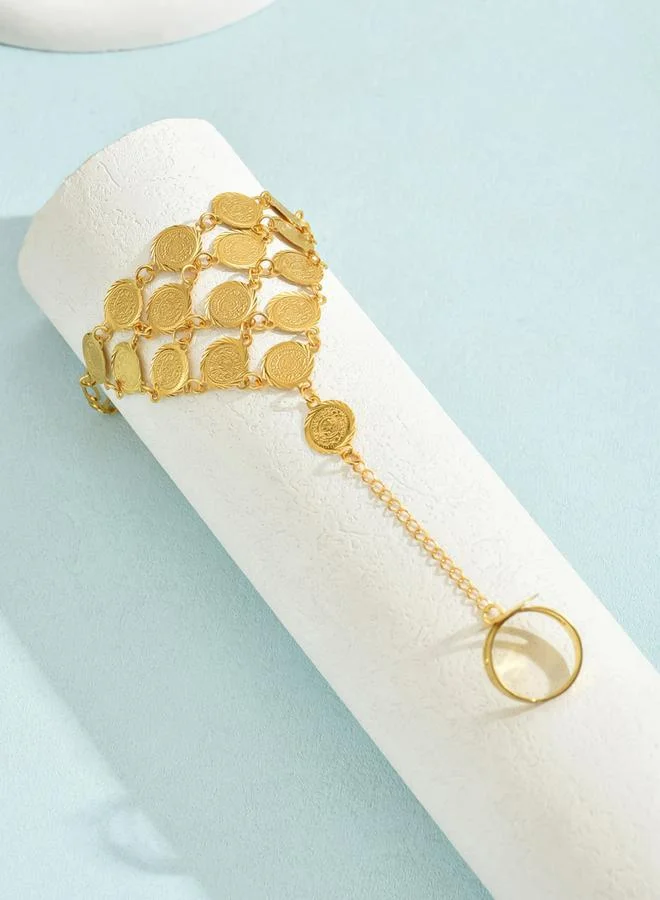 Take Two Take Two Golden Coin Hand Chain Ring Bracelet