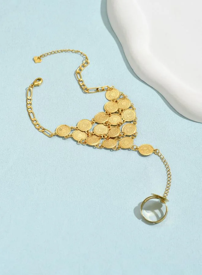 Take Two Take Two Golden Coin Hand Chain Ring Bracelet