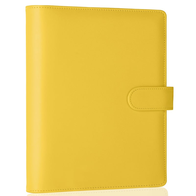 Antner A5 Binder 6 Ring Refillable Notebook Planner Cover, PU Leather Aesthetic Small Binder Loose Leaf Photocard Holder Budget Planner for Cash Organizer with Magnetic Buckle, Lemon Yellow - Image 1